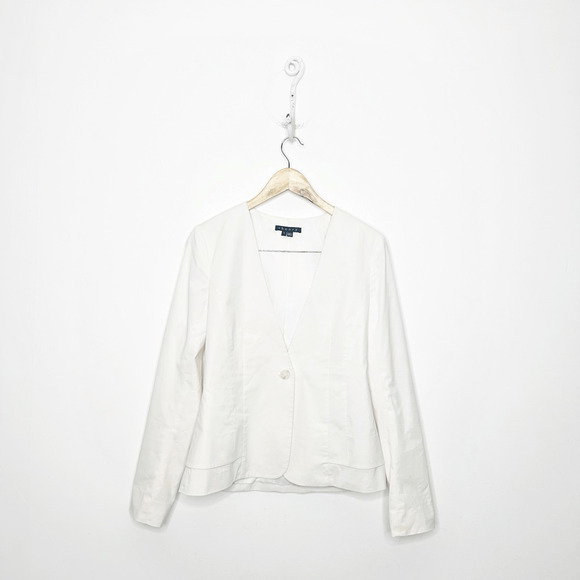 THEORY Collarless Blazer White Cotton Blend one button career womens 6 - Picture 1 of 6
